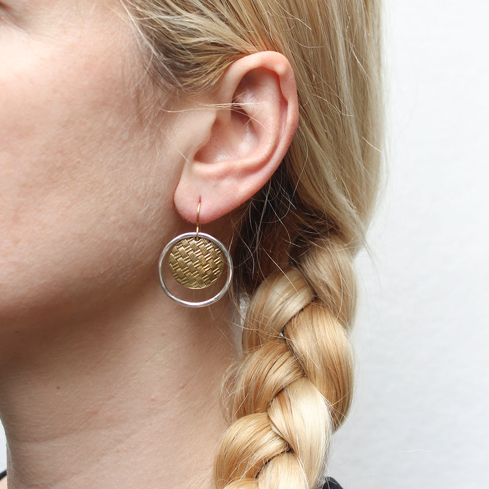 Basket Weave Disc with Ring Wire Earring