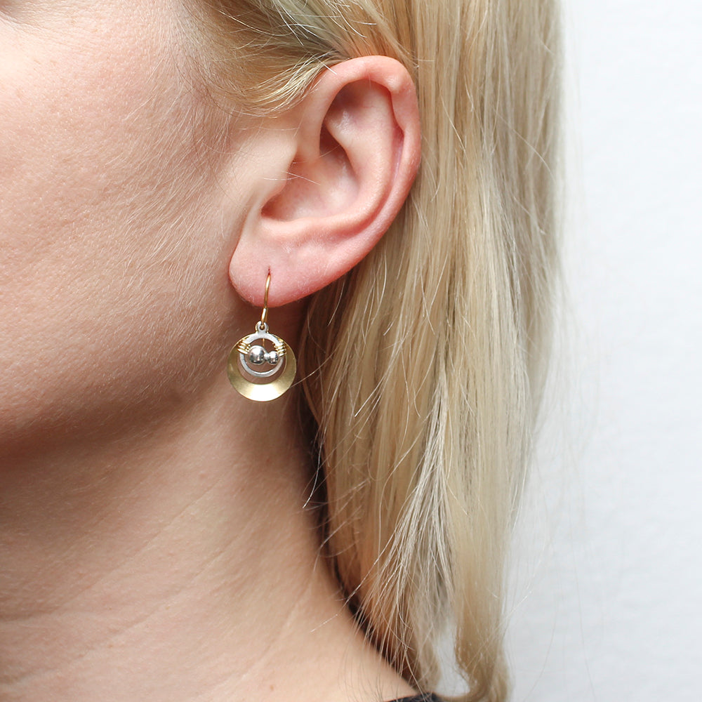 Concave Cutout Disc with Ring and Beads Wire Earring