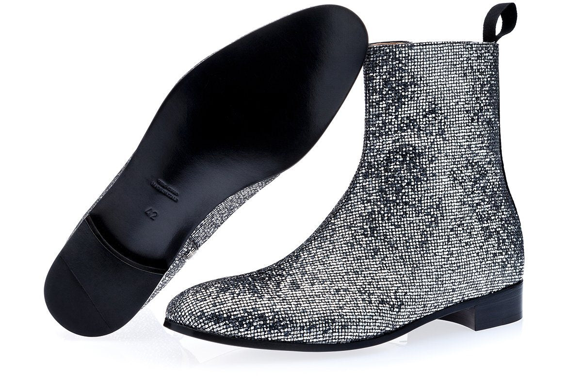 BERRY SQUARE GLITTER SILVER ANKLE BOOTS