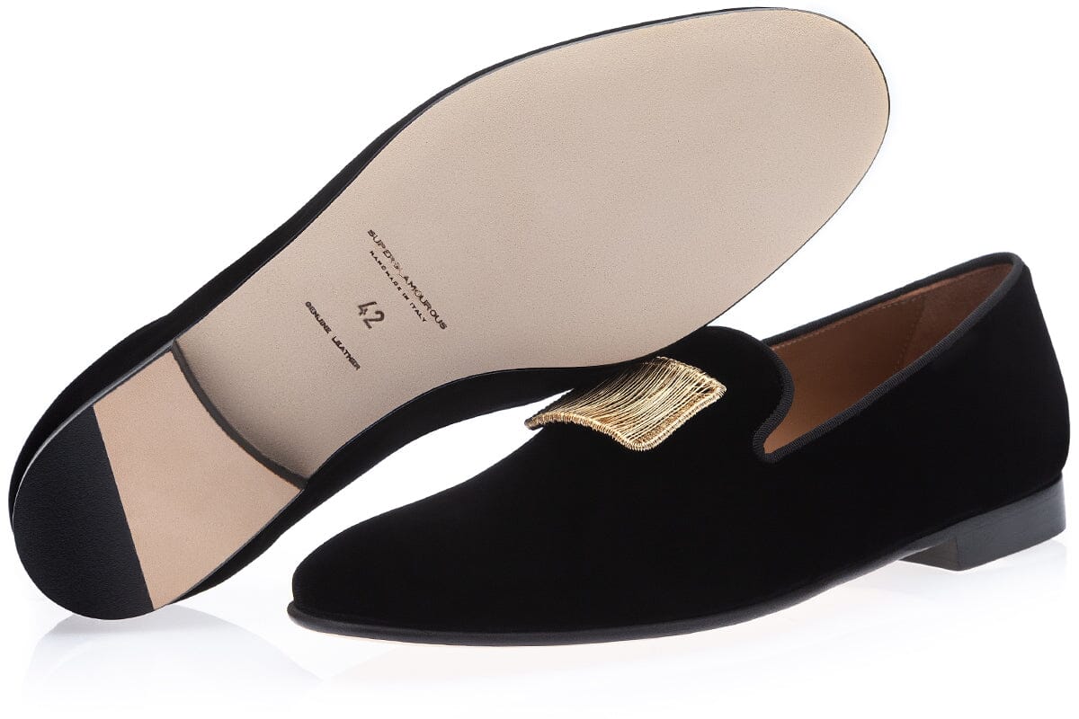 GODIVA VELOUR BLACK SLIPPERS