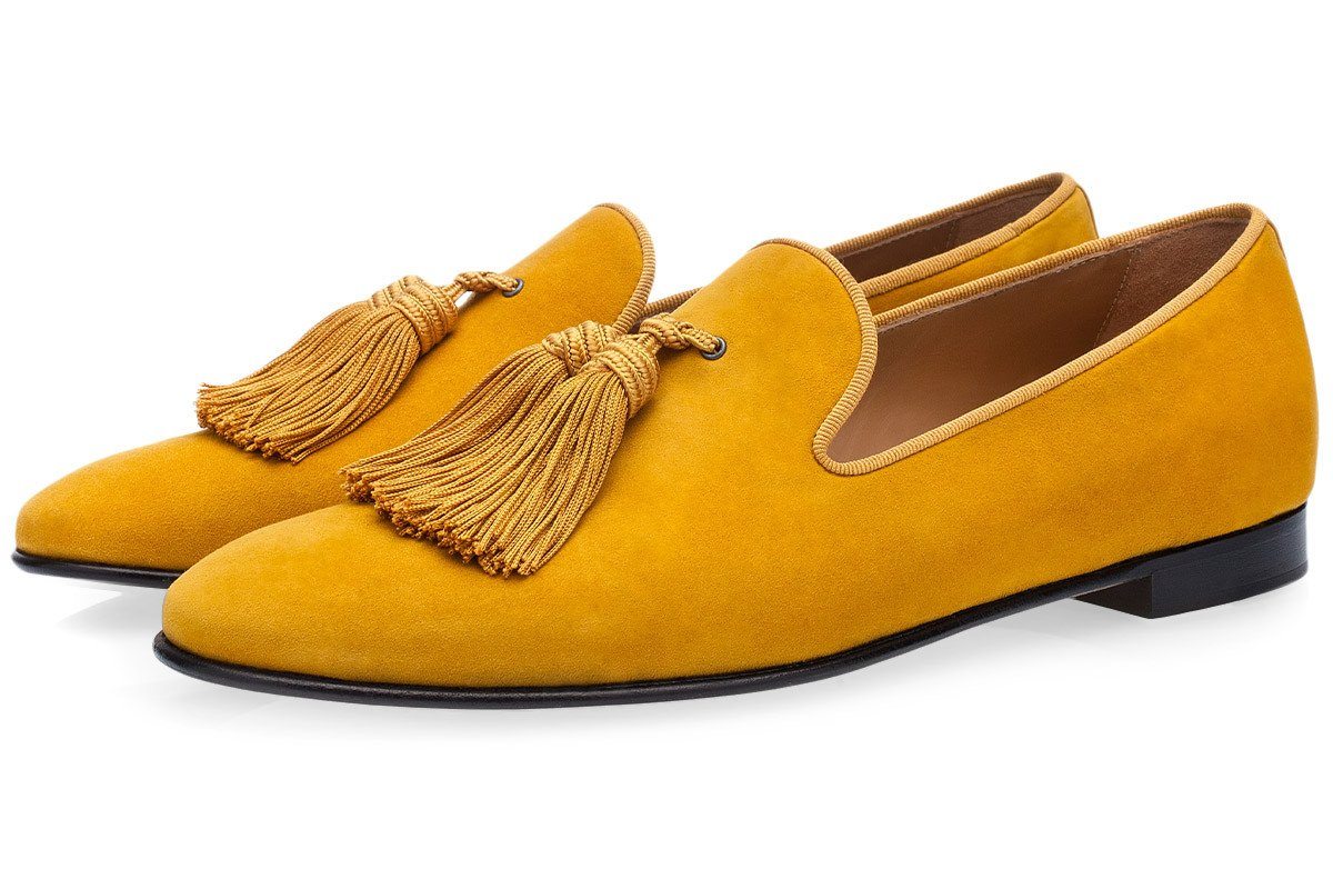 LOUIS VELUKID MUSTARD SLIPPERS 