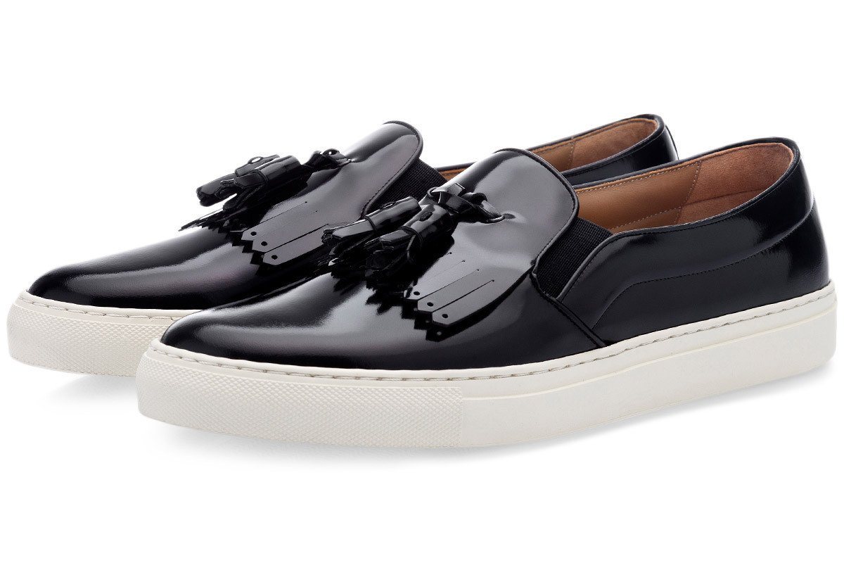 leather Slip On Sneakers with Fringes 