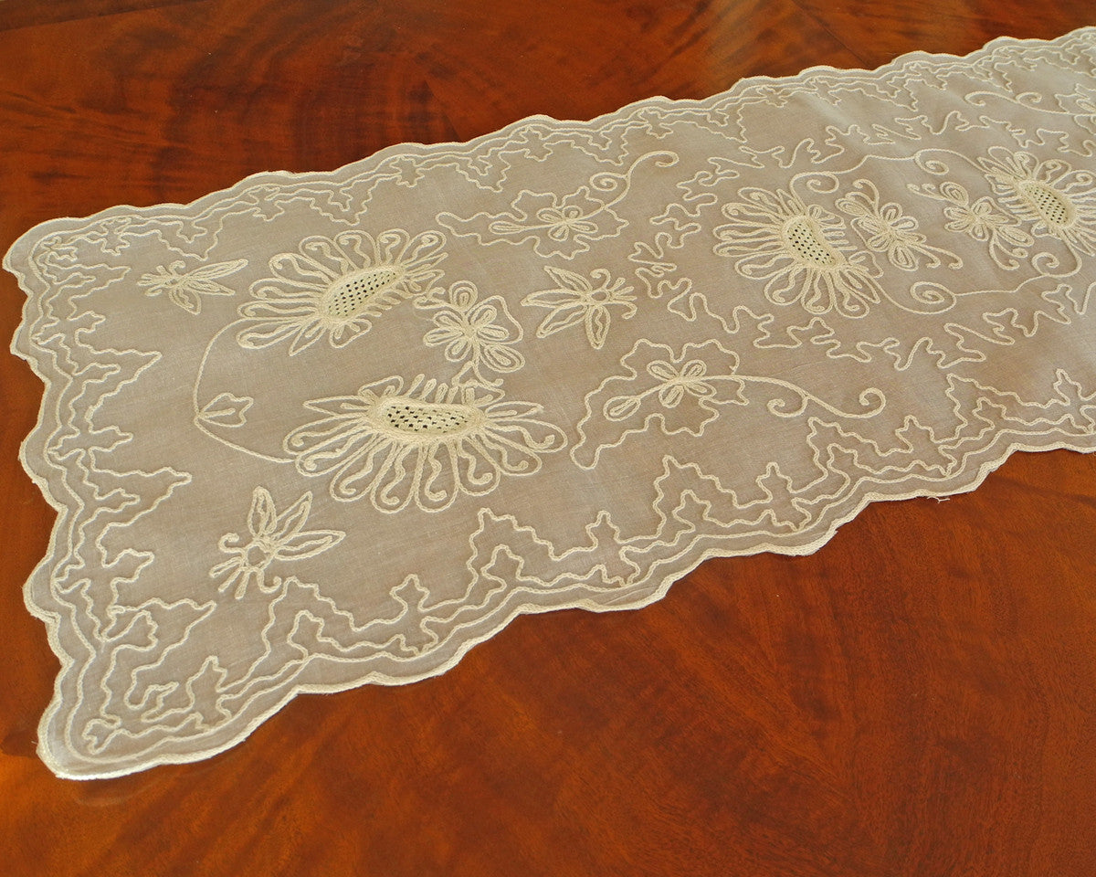 Table Runner Or Dresser Scarf In Cotton Organdy Sunflower Like