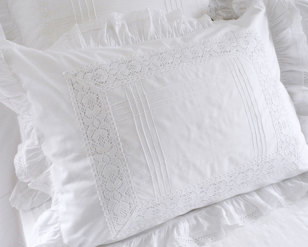 Only Embroidery Standard Pillow Sham In White Cotton Decorated