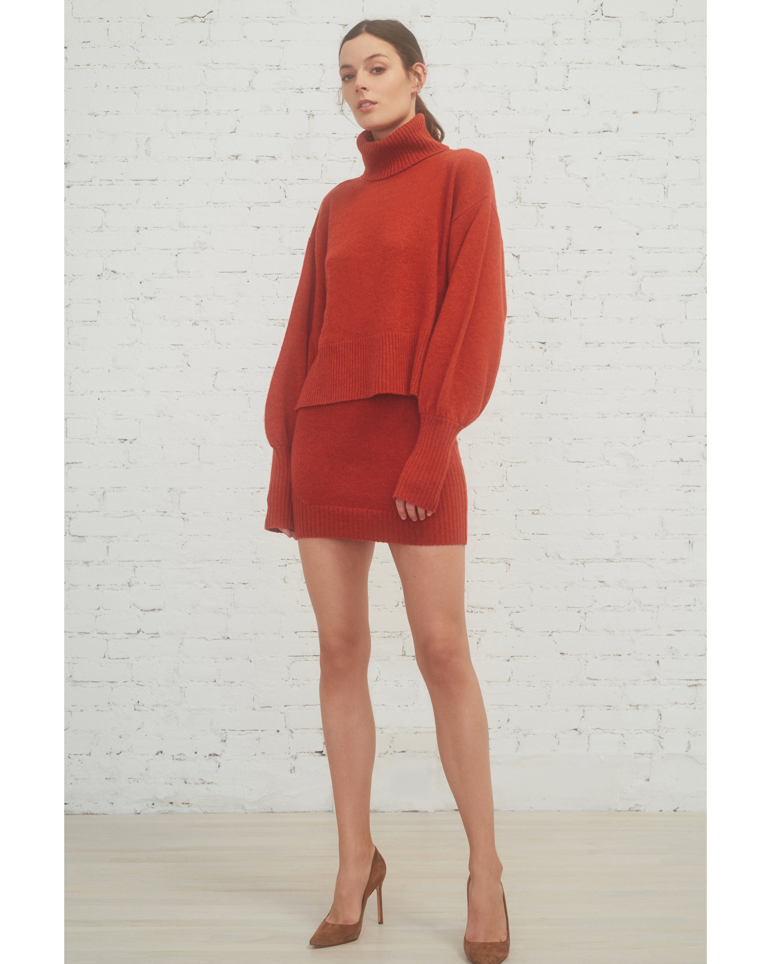 Jesse Cashmere Blend Stretch Mini Skirt in Paprika