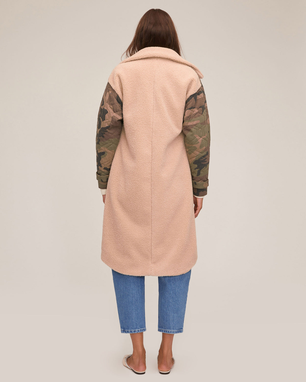 Reese Quilted Woodland Camo Sherpa Coat | MARISSA WEBB