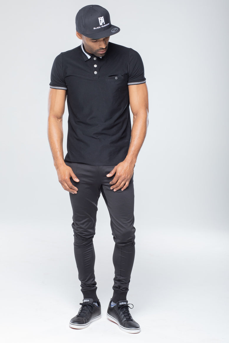 Men's Black Polo Shirt w/Jogger Pants 