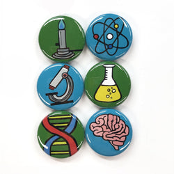 Science Pin Back Buttons or Fridge Magnets - Claudine Intner