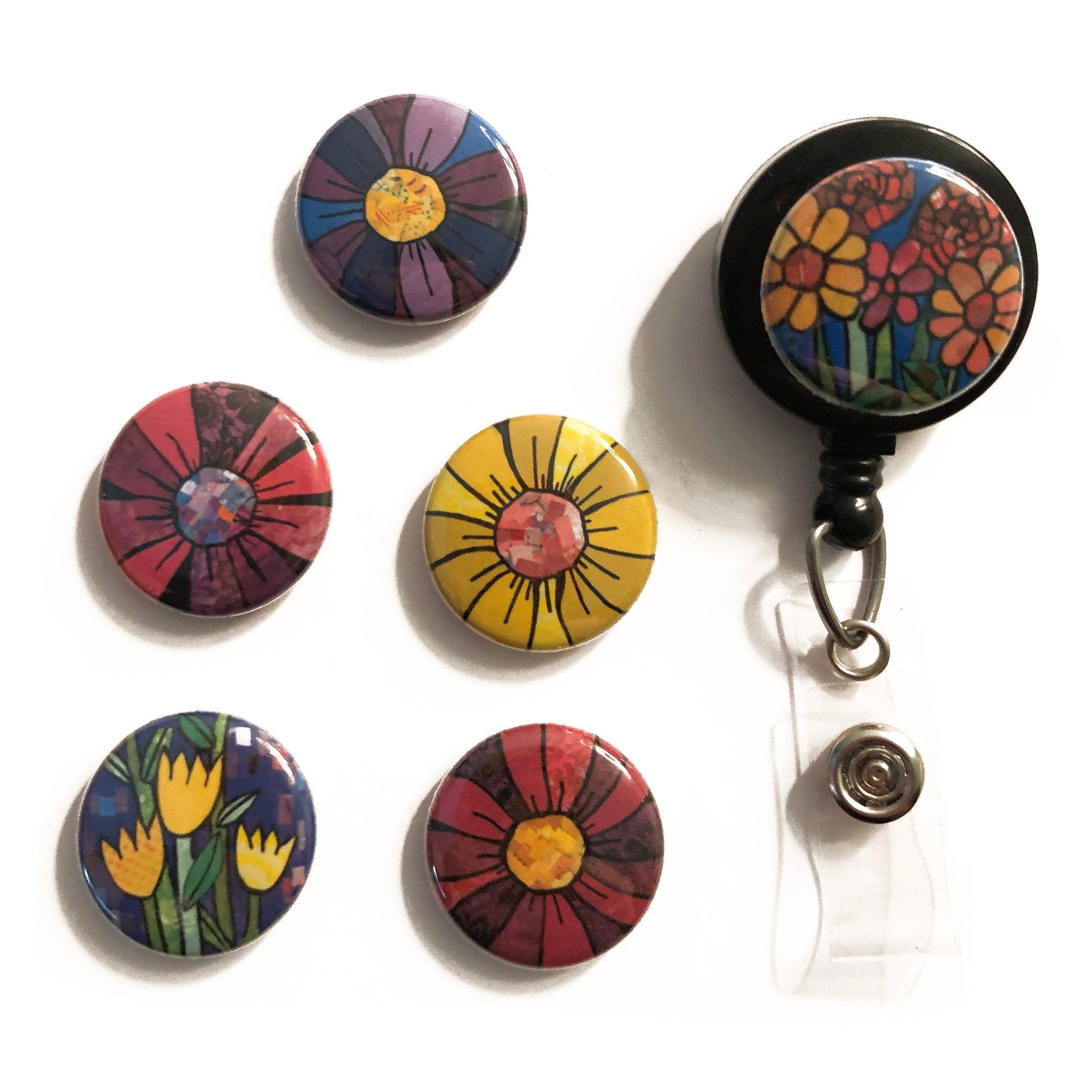 915 Generation ID Holder with Lanyard and Retractable Reel Clip, Flowers