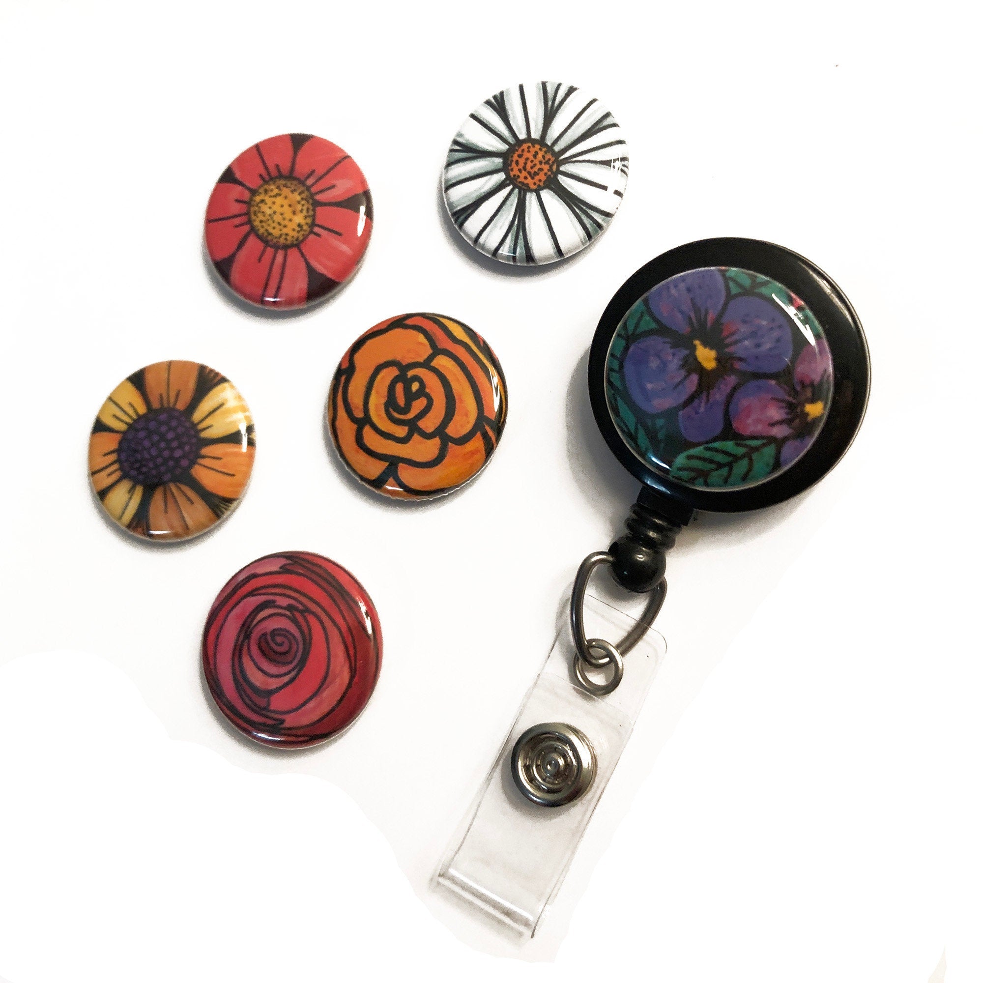 Seasonal ID Badge Reel with 12 Interchangeable Magnets - Claudine Intner