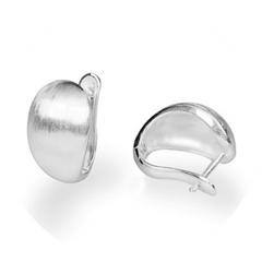 Sterling Silver Brushed Plain Oval Dome Petal Clip Drop Tulip Latch Back Earrings