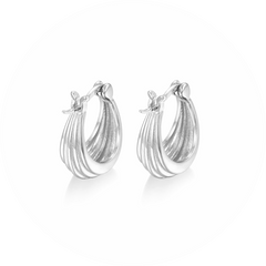 Sterling Silver Small Oval Creole Hoop Line Teardrop Hinged Earrings Boxed