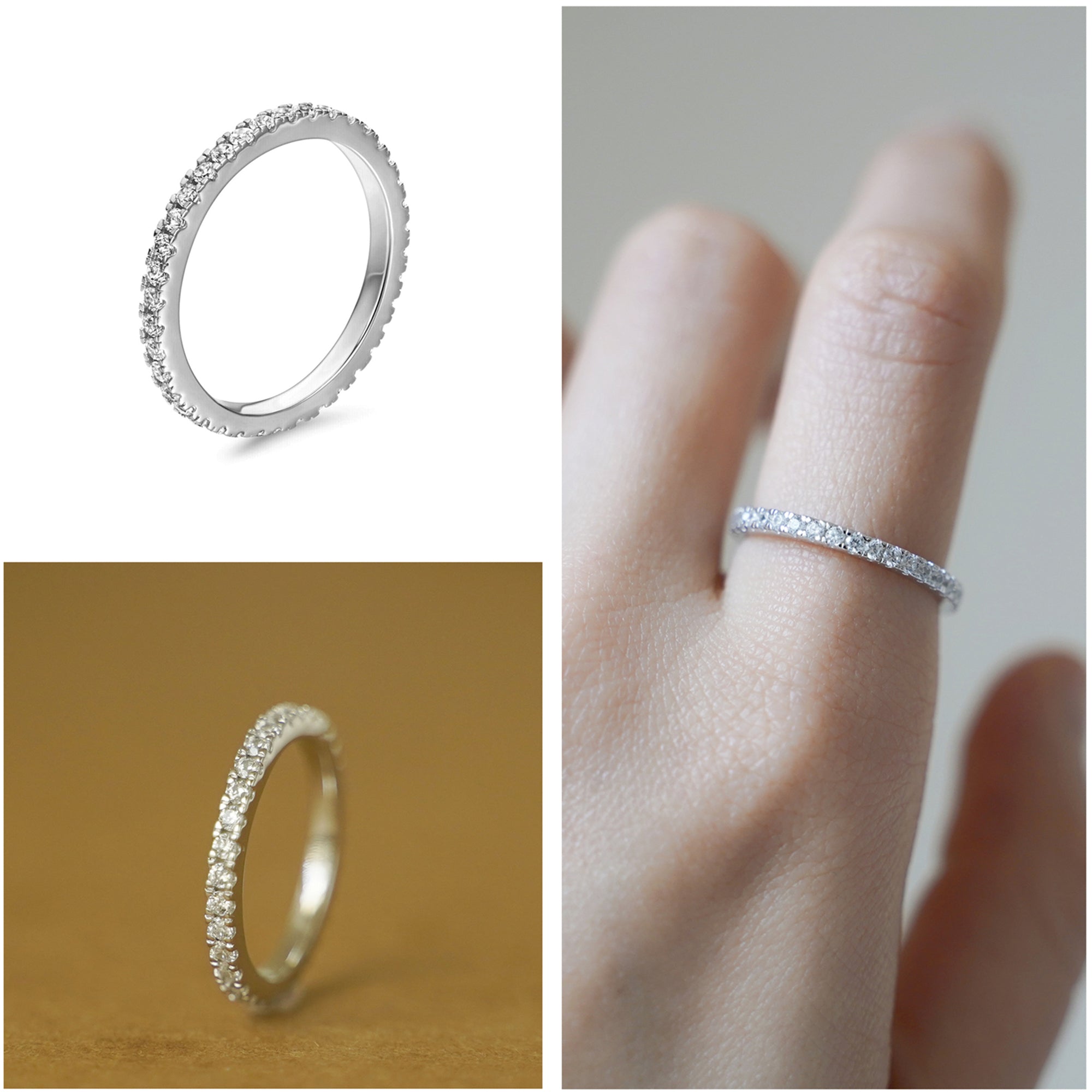 Sterling Silver Full Eternity 2mm Paved CZ Crystal Stacking Band Ring I - U