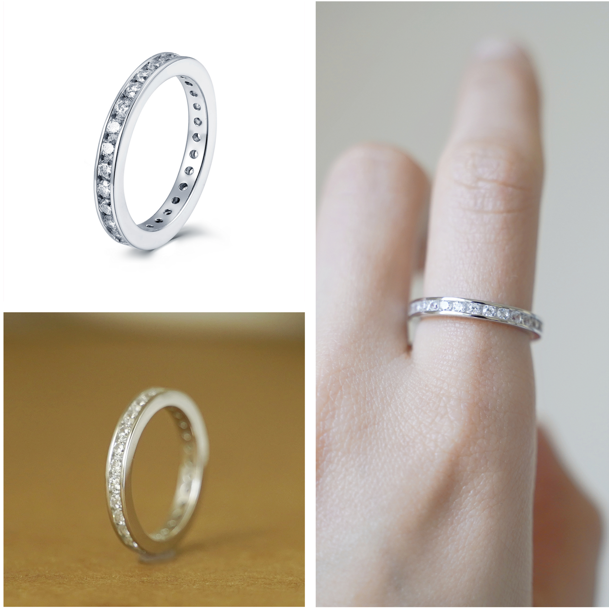 Sterling Silver Full Eternity 2.5mm Channel Set CZ Stacking Ring J1/2 - T