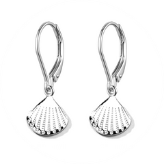 Sterling Silver Sea Shell Charm Sleeper Leverback Hoop Drop Earrings