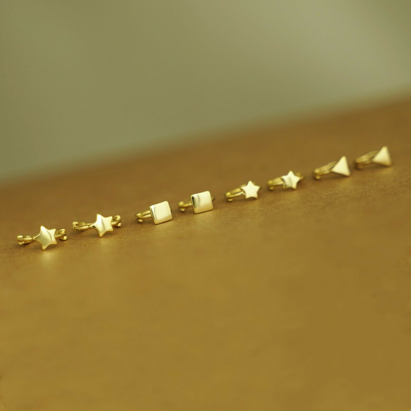 18K Gold on Sterling Silver Mini Star Square Triangle Hinged Hoop Earrings sugarkittenlondon