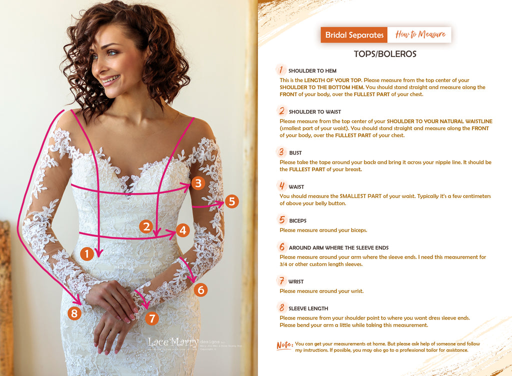 LaceMarry Bridal Tops - How to Measure Instructions