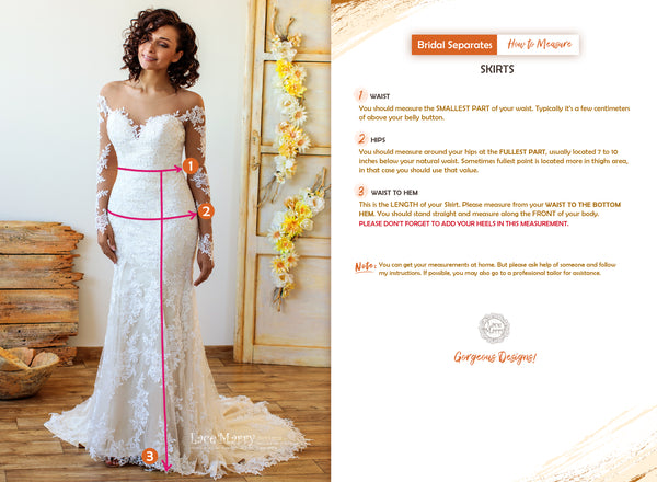 LaceMarry Bridal Skirts - How to Measure Instructions