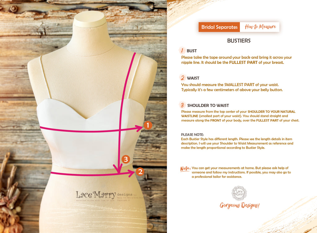 LaceMarry Bridal Bustiers Measurement Instructions