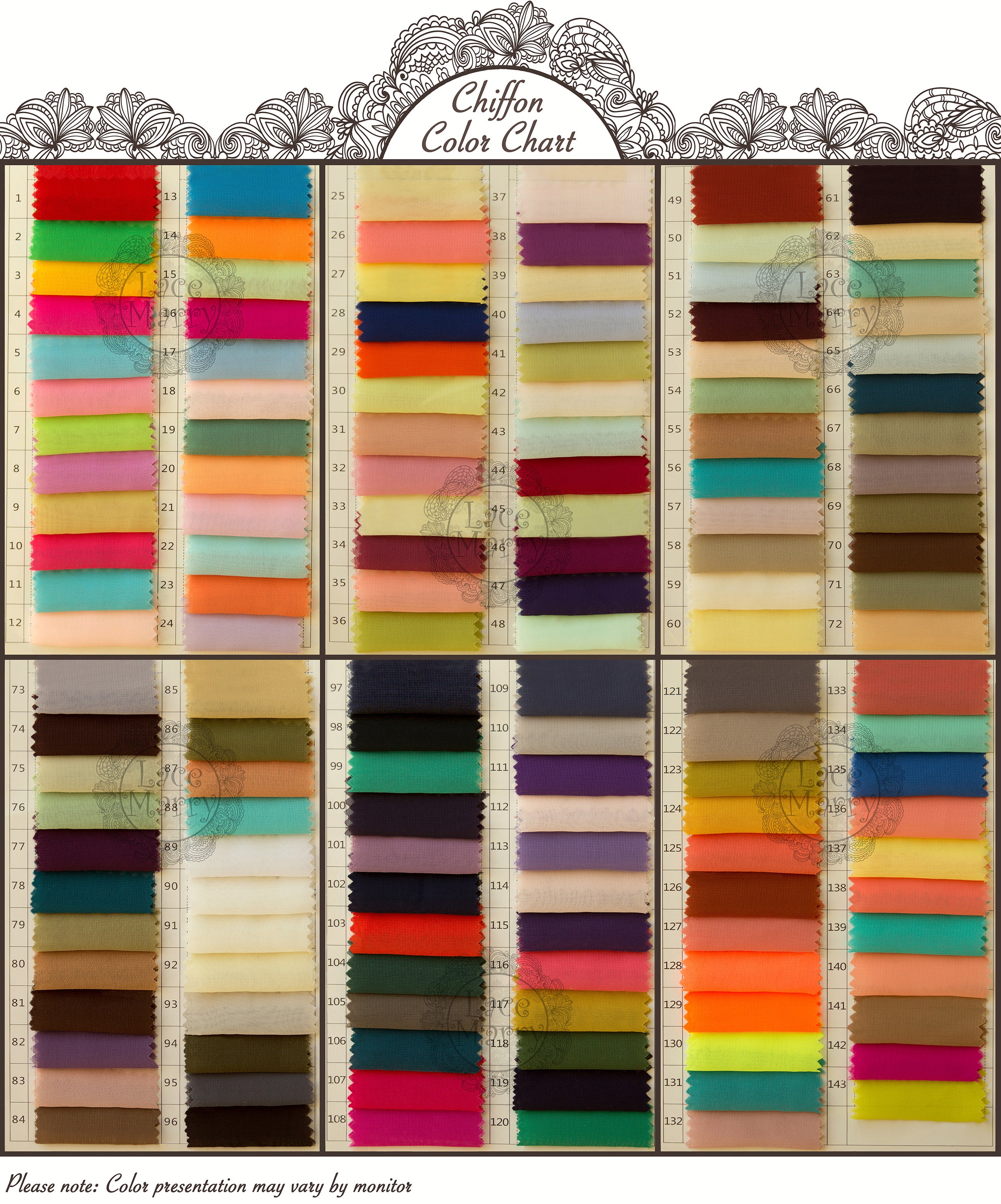 Silk Fabric Colour Chart