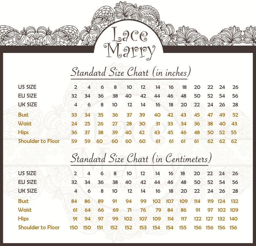 LaceMarry Wedding Dress Size Chart