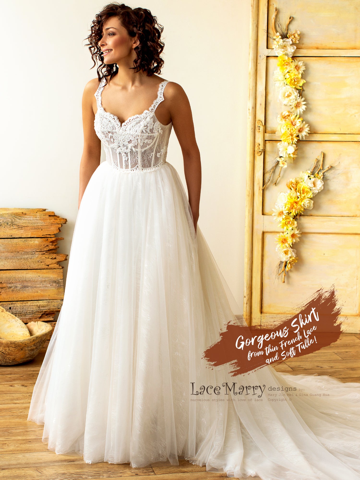 Red Lace Wedding Dress with Ivory Tulle, Strapless Sweetheart Neckline -  LaceMarry