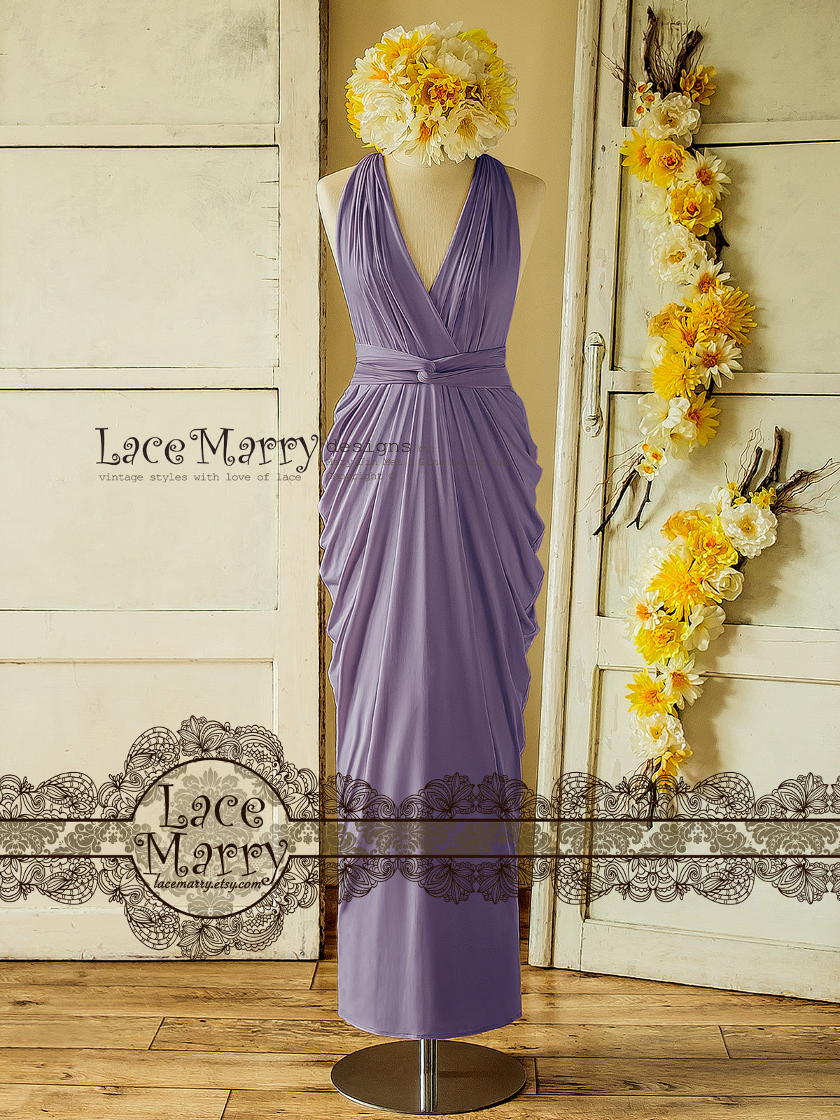 Elegant Lavender Straps Long Bridesmaid Dress with Slit – FancyVestido