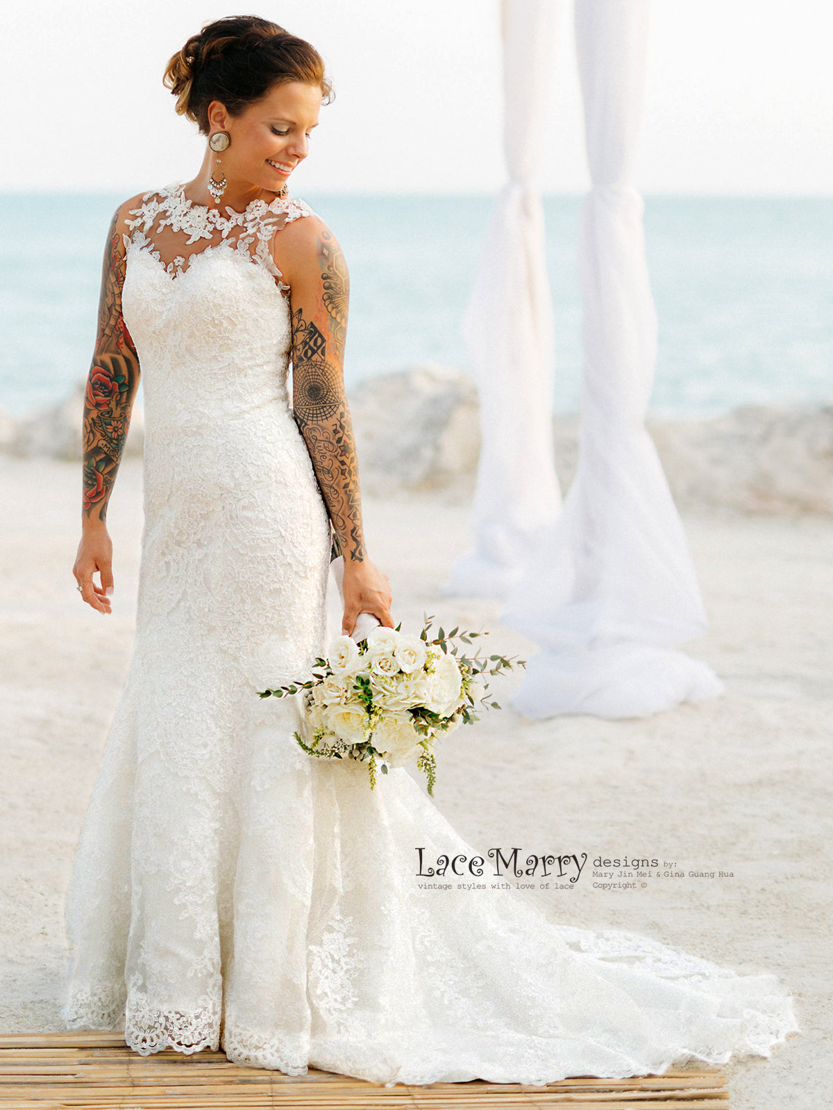 lace illusion neckline wedding dress