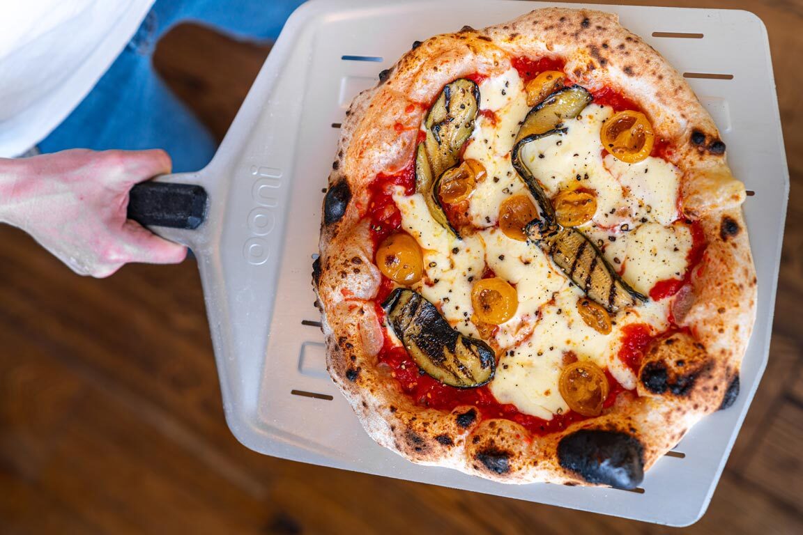 Flame cooked Zucchini and Cherry Tomato Pizza Featured Image