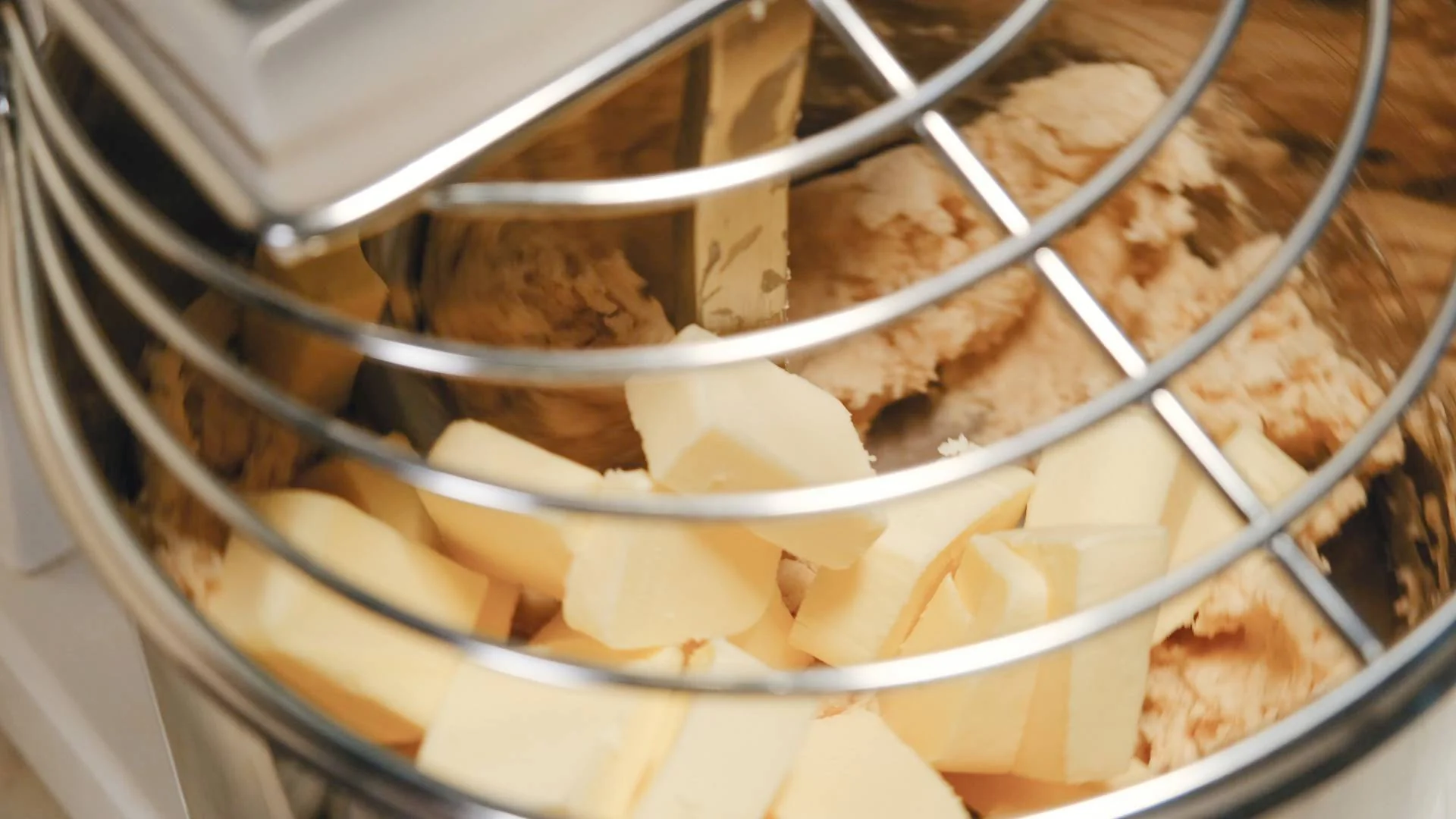 Butter and flour in a stand mixer