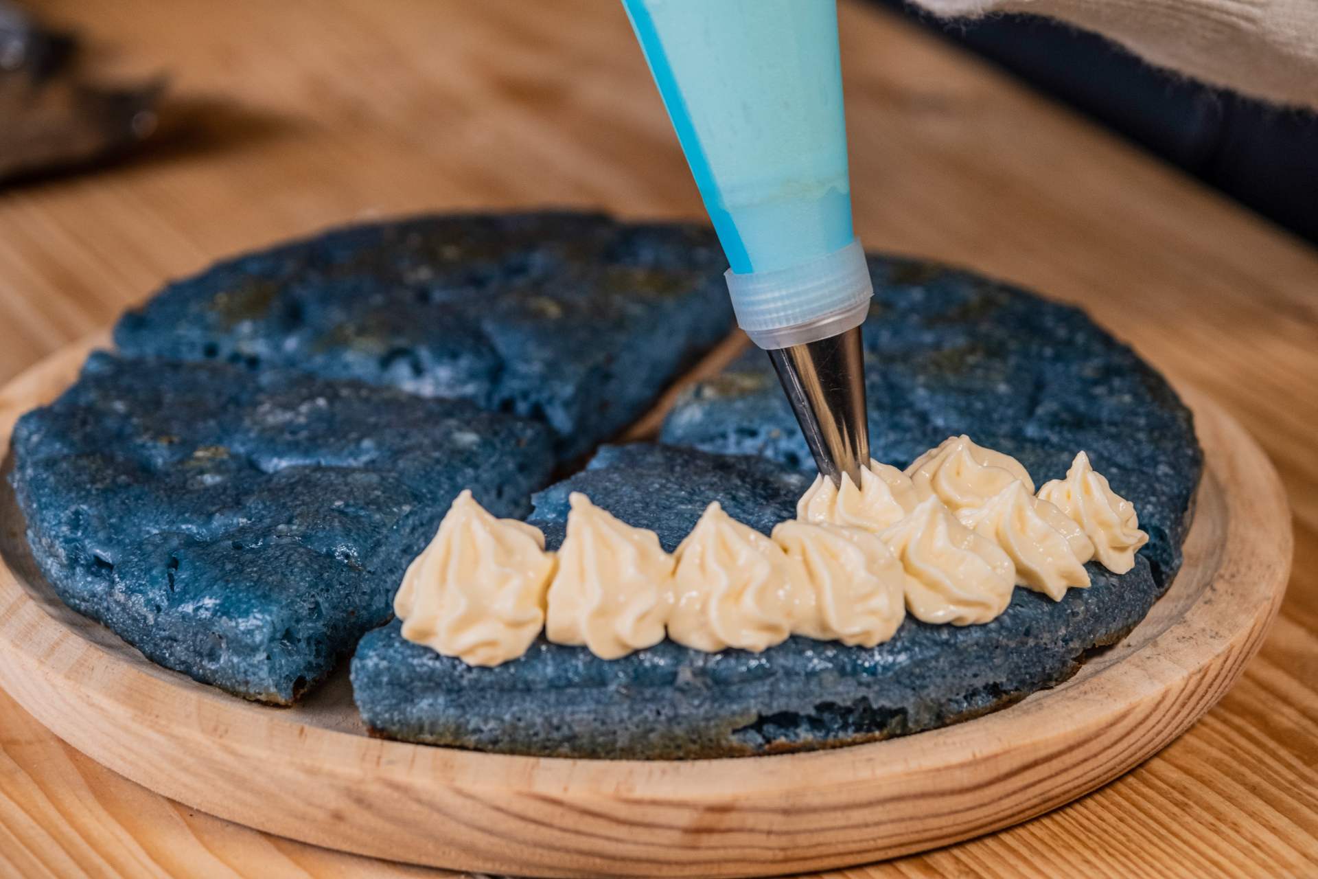 Blue Dessert Pizza with Spirulina, Coconut and White Chocolate