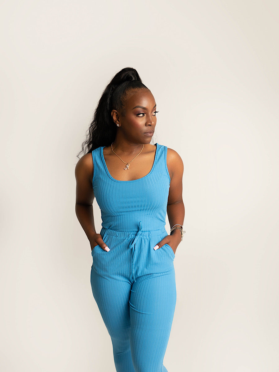 denim drawstring jumpsuit