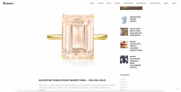 Augustine Jewels Rose Quartz Yellow Gold Ring in Bounce Magazine