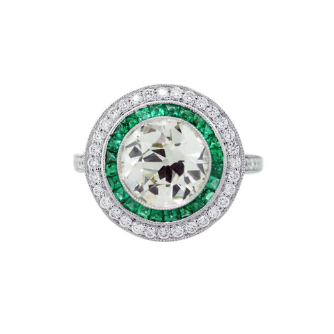 Target Emerald and Diamond Halo Ring by Augustine Jewels