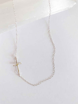 Sterling Silver Mini Sideways Cross Necklace