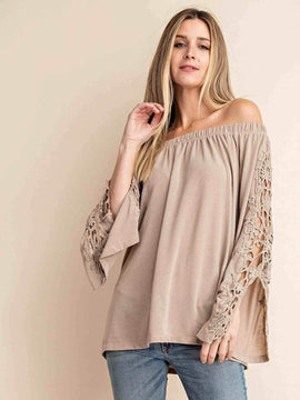 Off-Shoulder Lace Sleeve Boho Style Top