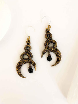 Moon of Ishtar Onyx Serpent Earrings