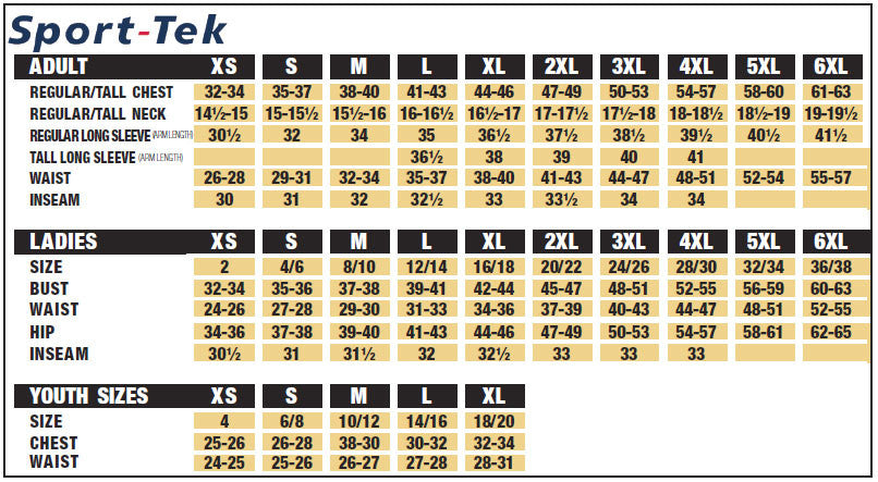 Sport Tek Size Chart