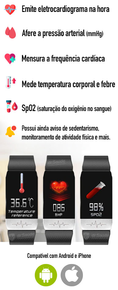 Fam t1-relógio inteligente, mede temperatura, ecg, frequência