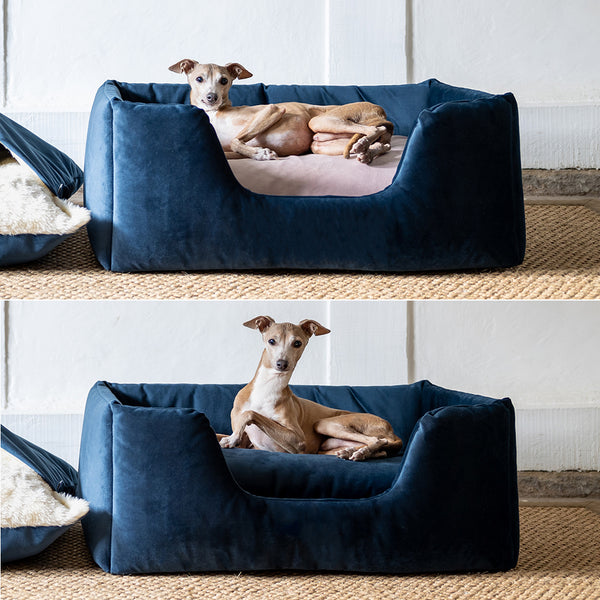 Charley Chau Deeply Dishy Dog Bed - Velour Midnight & Palest Pink 