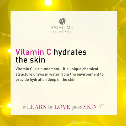 Vitamin C hydrates skin by drawing water in from the environment deep into skin