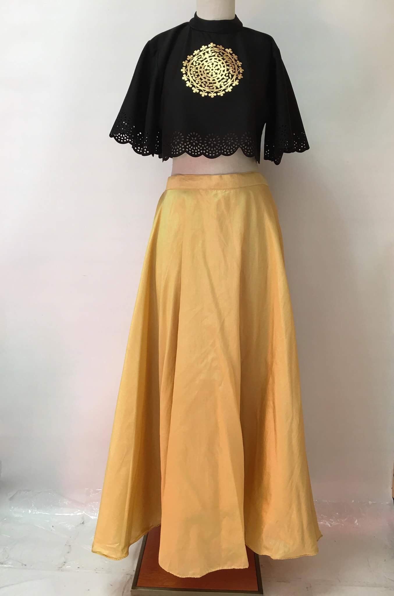 yellow long skirt and top