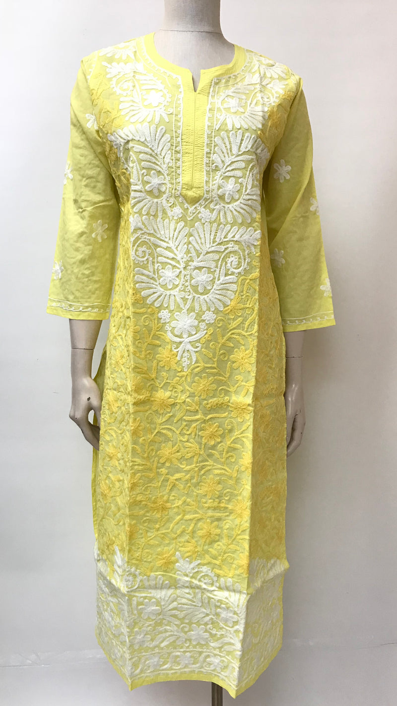 Kashmiri Embroidered Long Cotton Kurta – Sarang