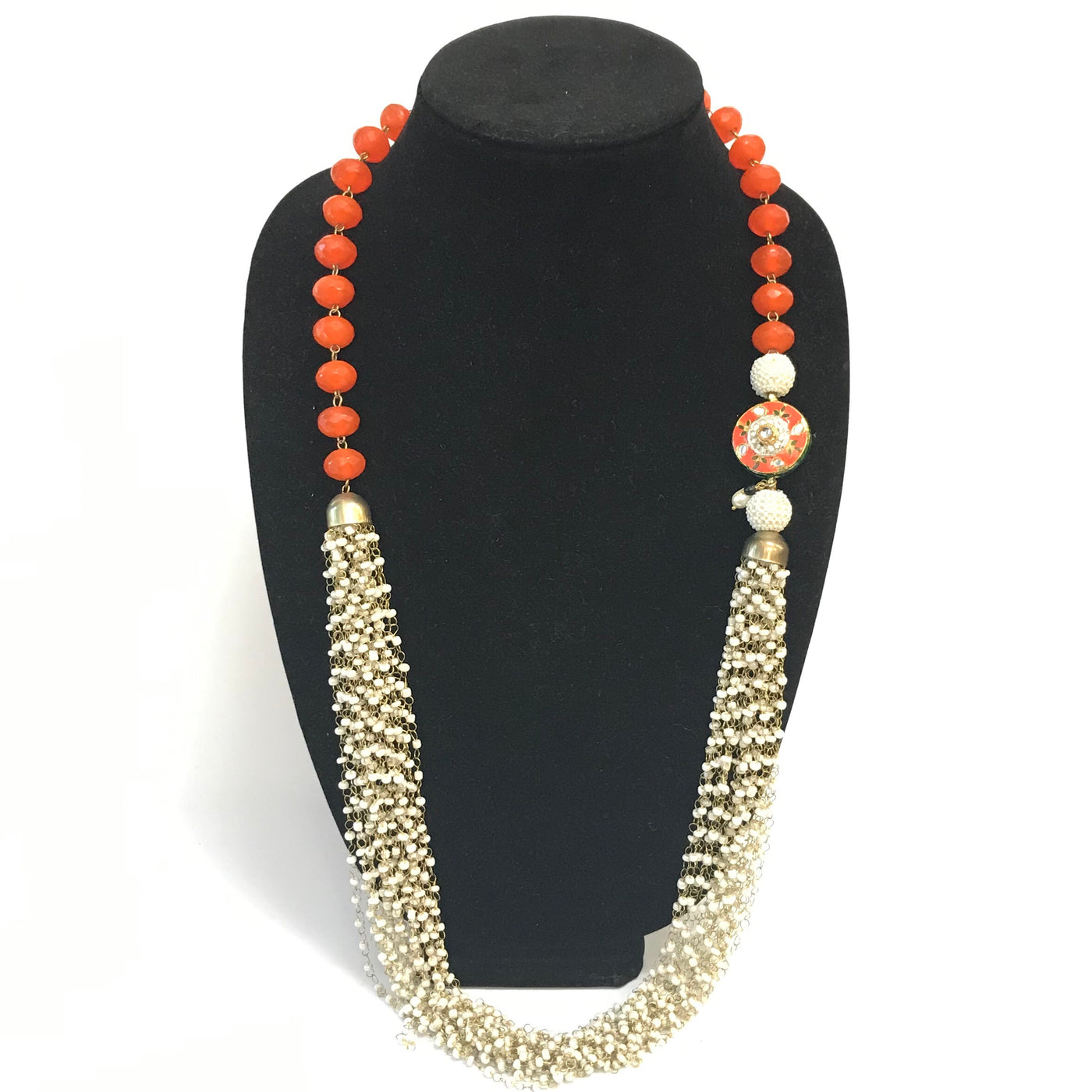 Rajasthani pedant and bead Necklace - Orange – Sarang