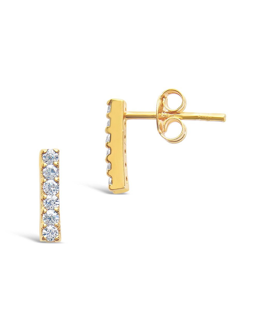 14K Gold Plated Sterling Silver Pave CZ Bar Studs