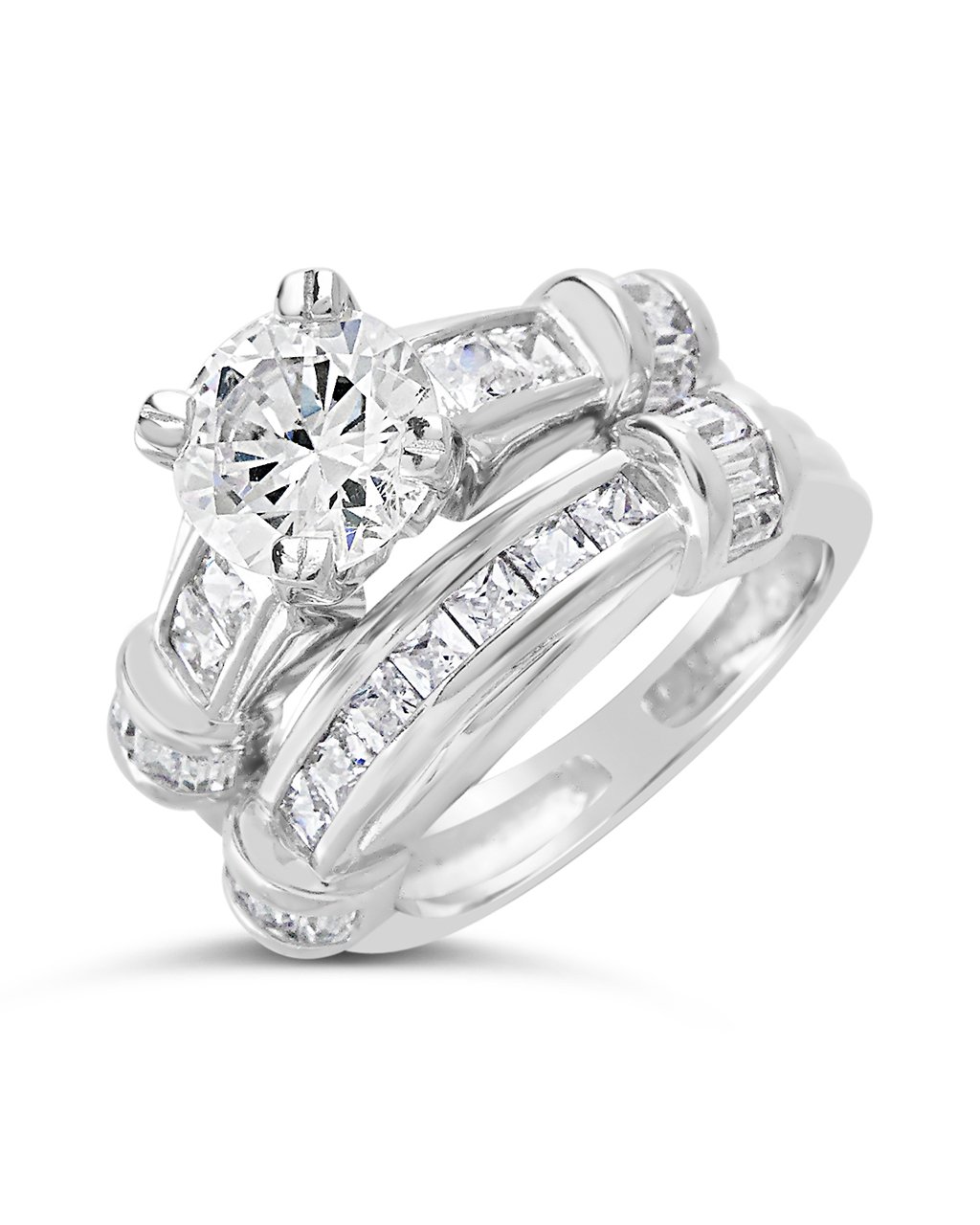 Sterling Silver Brilliant Engagement Ring Set of 3