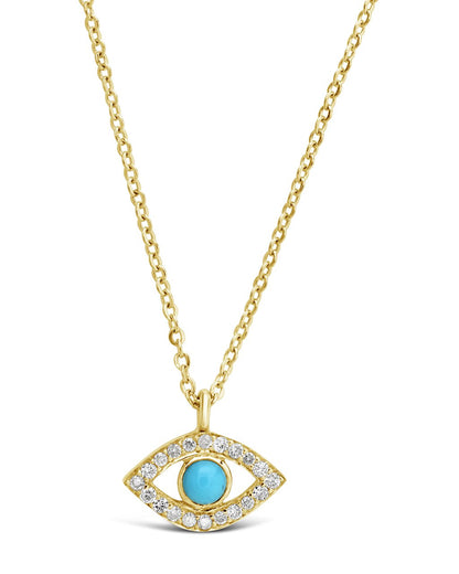 14K Gold Diamond & Turquoise Evil Eye Pendant Necklace Fine Necklace SF Fine 14K Yellow Gold 