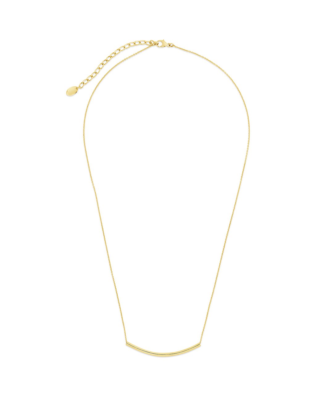 14K Gold Curved Bar Pendant Necklace