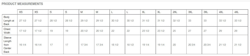 blue and gold tee size chart