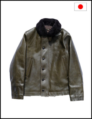 The Shop X Y'2 Leather 1.3mm Olive Eco Horse N-1 Deck Jacket - The